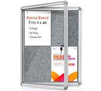 Sliandtelly Lockable Notice Board 66x51cm, Grey Felt Pin Board 4xA4 Display | Tamperproof Aluminium frame with Door Cover(2 keys), 10mm Thick Felt Board, Easy Wall Mount for Indoor Office School Commerce