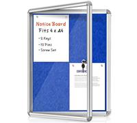 Sliandtelly Lockable Notice Board 66x51cm, Tamperproof Felt Pin Board for Wall | 10mm Thick Blue Felt Cork Board | Aluminium Frame, 2 Keys & Pins | Fit 4 x A4 for Office Commerce School Indoor Display