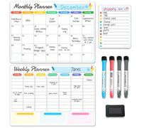 Sliandtelly Magnetic Whiteboard Planner for Fridge, 3pcs Monthly & Weekly Planner Board & Note-Pad - Dry Erase Calendar Board for Home Kitchen as Family Reminder Memo Schedule, with 4 Markers & Eraser