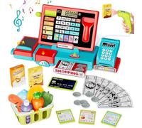 SliBoeyX Cash Register Playset Toy for Kids, Real Calculator Register, Pretend Play Store with Music, Scanner, Play Money, Food, Preschool Learning Toy Playset Gift