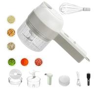 Slice Ease Electric Chopper - 4 in 1 Portable Cordless Vegetable Cutter Set, Rechargeable Mini Food Processor, Garlic Onion Meat Grinder, Fruit Slicer & Egg Whisk for Kitchen Cooking (WHITE)