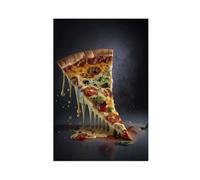 Slice of Pizza with Cheese Falling Canvas Poster Bedroom Decor Landscape Office Room Decor Gift Unframe: 24x36inch(60x90cm)