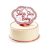 Slice Slice Baby Pizza Theme Cake Topper - Red Checkerboard Baby Shower Cake Decor, Pizza Party Paper Topper for Birthday Gender Reveal Party Supplies