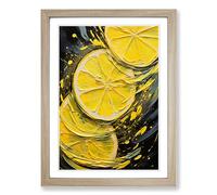 Sliced Lemon Abstract Framed Wall Art Print, Ready to Hang Picture for Living Room Bedroom Home Office, Oak A2 (48 x 66 cm)