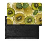 Sliced Lemon And Kiwi in Drink Passport Holder with 3 Card Slots, Portable PU Leather Travel Wallet, Slim Protective Cover for Passport, ID, Credit Cards