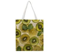 Sliced Lemon And Kiwi in Drink Tote Bag, Aesthetic Canvas Tote Bag Reusable Grocery Shopping Bag for Women Men