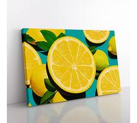 Sliced Lemon Fruit Canvas Wall Art Print Ready to Hang, Framed Picture for Living Room Bedroom Home Office Décor, 76x50 cm (30x20 Inch)