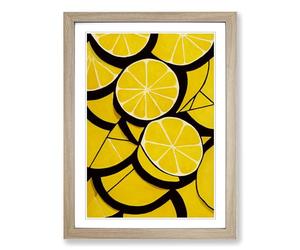 Sliced Lemon Fruit Suprematism Framed Wall Art Print A2 Oak