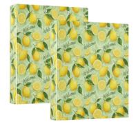 Sliced Lemons Green Leaves 1.5 Inch 3 Ring Binder, D Ring Binders with Pockets Decorative Binders for School College or Office (2 Pack)