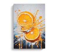Sliced Orange Action Painting No.2 Canvas Print | Gallery Wrapped 30mm Frame Wall Art | 30x20 inches | Ready to Hang | Modern Still Life Picture | Living Room Bedroom Lounge Office