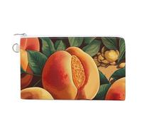 Sliced Peaches Coin Purse Canvas Wallet with Zipper Portable Mini Change Pouch Cute Money Pouch Small Organizer Coin Card Key Holder for Women Girls Daily Use Gift