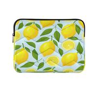 Sliced Yellow Lemons Light Blue Computer Laptop Bag, Puffy Laptop Protective Case 15.6 Inch for Women Men