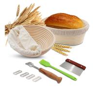 SliceElite - 9 Inch Round and 10 Natural Rattan Cane Banneton Proofing Basket Set (2 Pack) With Linen Liners and Bread Lame with 5 blades - Round & Oval for Sourdough Bread Baking, Beige, SE-003