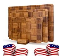 SliceElite Extra Large Bamboo Cutting Board Set 3 Piece End Grain Wooden Chopping Boards with Holder Non Slip Feet Juice Groove XL Butcher Block Style Boards for Kitchen Carving and Serving
