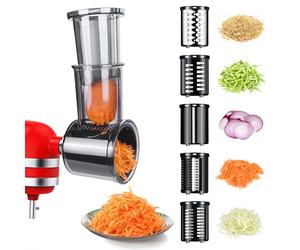 Slicer Shredder Attachment for KitchenAid Stand Mixer - Cheese Grater, Vegetable Slicer, Salad Maker, Food Chopper - Grater & Shredder Accessories for KitchenAid Mixer with 5 Blades by MMOBIEL