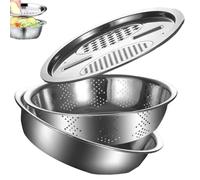 Slicer with basket - Steel base set | Stainless steel grater chopper - Multitasking kitchen tools 3-piece Ergonomic Easy cleaning Ideal for Christmas Versatile kitchen utensils