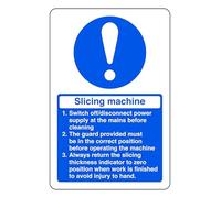 Slicing Machine 1 Switch Off Disconnect Power Supply At The Mains - safety sign - 1.2mm Rigid plastic for indoor/outdoor usage (400mm x 300mm) Viewing Distance within 14m.
