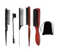 Slick Back Brush, 5 PCS Boar Bristle Hair Brush, Hair Brush Set Teasing Brush Slick Back Hair Brush for Thin or Thick Hair Styling Brush
