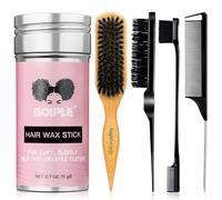 Slick Back Hair Brush Set Teasing Boar Bristle Brush, Hair Wax Stick, Edge Brushes, Rat Tail Comb, Teasing Comb, Wooden Slickback Hairbrush Accessories, Smoothing Combs for Women & Kids (5PCS)