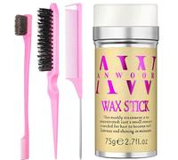 Slick Back Hair Brush & Wax Stick for Hair 4Pcs, Hair Wax Stick for Women Flyaways, Pink Edge Brush for Baby Hair Edge Finishing, Rat Tail Comb for Smooth, Bristle Brush for Teasing Fullness