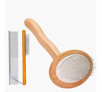 Slicker Brush for Dog with Long Pins & Wooden Handle - Dog Brush for Long Haired Dogs, Doodles, Goldendoodles, Poodles & Double Coat Dog - Gentle Detangling Brush for Small Dogs