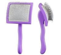 Dog Slicker Brush, Large Dog Brush with Little Round Rubber Tips, Professional Ergonomic Wooden-Handle Long-Pin Brush for Poodles, Goldendoodles & Other Long-Haired Dogs (purple)