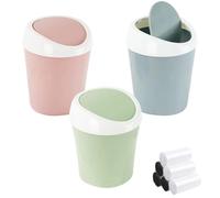Slicooken Mini Swing Lid Desktop Trash Can, Blue + Green + Pink, Plastic, 3 Colors