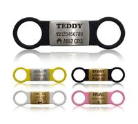 Slide ON Collar Steel with Elastic Band Silicone Engraving ID Name Band DISC Personalised PET Dog CAT TAG-Laser ENGRAVE (S-(MAX 1.8cm Collar Width), Silver Tag with Black Band)