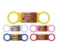 Slide ON Collar Steel with Elastic Band Silicone Engraving ID Name Band DISC Personalised PET Dog CAT TAG-Laser ENGRAVE (M-(1.8cm-4cm Collar Width), Rose Gold Tag with White Band)