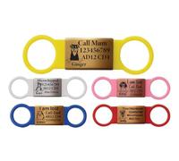 Slide ON Collar Steel with Elastic Silicone Band Dog Breed Engraving Rectangle ID Name Band DISC Personalised PET Dog CAT TAG-Laser Engraving (Yellow Band)