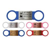Slide ON Collar Steel with Elastic Silicone Band Dog Breed Engraving Rectangle ID Name Band DISC Personalised PET Dog CAT TAG-Laser Engraving (Blue Band)