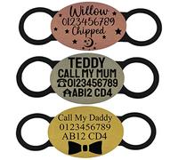 Slide ON Collar Steel with Elastic Silicone Rubber Engraving Oval Shape ID Name Personalised PET Dog CAT TAG Tags-Laser Engraving (M-(1.8cm-4cm Collar Width), Rose Gold Tag-Black Rubber)