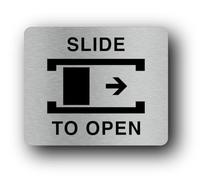 Slide to open instruction Sign - 11.0x9.5cm Brushed Aluminium