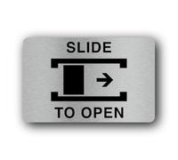 Slide to open instruction Sign - 14.0x9.0cm Brushed Aluminium