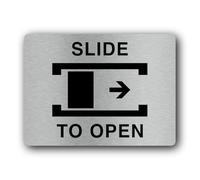 Slide to open instruction Sign - 19.0x14.0cm Brushed Aluminium