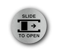 Slide to open instruction Sign - 9.5x9.5cm Brushed Aluminium