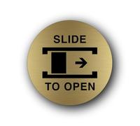 Slide to open instruction Sign - 9.5x9.5cm Brushed Aluminium