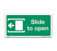 Slide to open left Fire exit Sign, 1mm Rigid Plastic 100x50mm, British Standard Fire Safety Door Signs