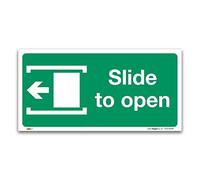 Slide to open left Fire exit Sign, 1mm Rigid Plastic 200x100mm, British Standard Fire Safety Door Signs