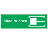 Slide to open right emergency door Safety sign - Self adhesive sticker 300mm x 100mm