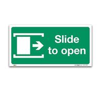 Slide to open right Fire exit Sign, Plastic or Vinyl Sticker, British Standard Fire Safety Door Signs (1mm Rigid Plastic, 200 x 100mm)