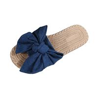 Sliders for Girls Size 13 Womens Summer Slippers 4 Leisure Roman Weave Women's Bow Solid Color Summer Flock Non Slip Slip On Flat Beach Open Toe Sliders Womens Size 6 Wide Slippers Girls (Blue, 5)