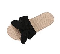 Sliders for Girls Size 13 Womens Summer Slippers 4 Leisure Roman Weave Women's Bow Solid Color Summer Flock Non Slip Slip On Flat Beach Open Toe Sliders Womens Size 6 Wide Slippers Girls (Black, 6)