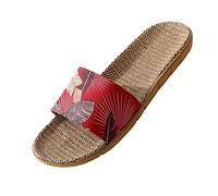 Sliders for Women Size 6 UK Open Toe Slippers 9 Fashion Slip Womens Slippers Shoes Mens Couple Home On Linen Beach Slides Indoor Women's Slipper Designer Sliders Women Size 5 Suede Mule (Red, 6.5-7)