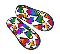 Sliders Gay Pride Rainbow Colored Hearts Warm Cotton Slippers Lightweight Slippers For Outdoor Bedroom Trip L