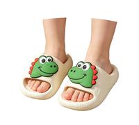 Sliders Kids Slippers Girls Summer Lightweight Soft Cartoon Dinosaur Pattern Indoor Outdoor Sole Cute Summer Slides Travel Friendly Footwear for 4-11 Years Old Waterproof Sandals Water Shoes White
