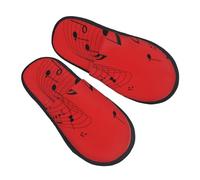 Sliders Musical Note Staff On The Red Anti-Skid Cotton Slippers Fluffy Slippers For Trip Indoor Hotel M