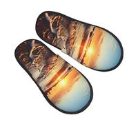 Sliders Sunset View On The Beach Shore Anti-Skid Slippers Comfy Cotton Slippers For Home Big Kid Winter M
