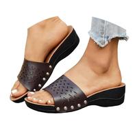 Sliders Women Sandals for Platform Shoes Double Buckle Womens Walking Orthopedic Ladies Arch Support Slides Sandles Wedge Wide Fit Gladiator Brown-2 Size 3.5