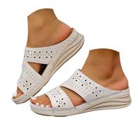 Sliders Women Women's Artistic Double Layer Hollow Out Platform Sandals Breathable Cushioned Outdoor Beach Vacation Fashion Item Womens Sliders (White, 4.5)